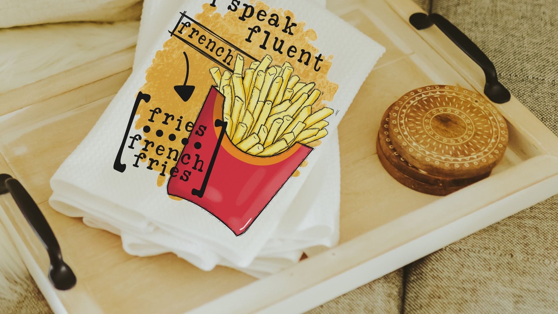 I speak fluent french fries funny kitchen towels, foodie gift, taco kitchen hand towels, fiesta kitchen decor, pizza gifts for her, taco