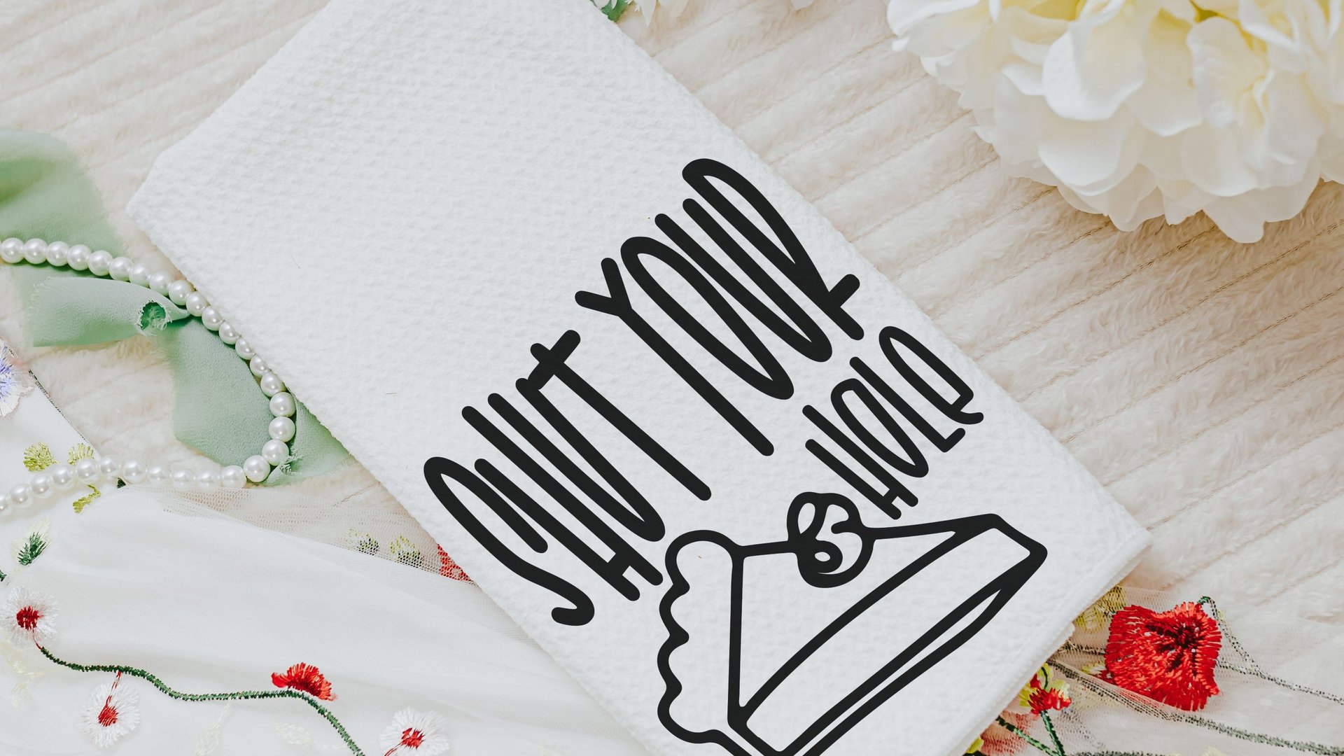 shut your pie hole funny kitchen towels, sarcastic gifts for women, sassy kitchen hand towels, baking gifts for her, snarky home decor, best