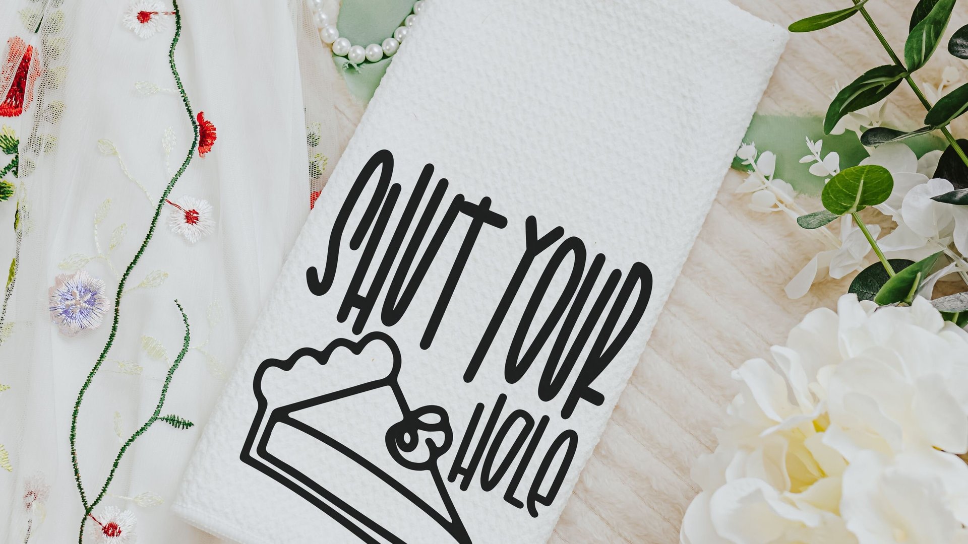 shut your pie hole funny kitchen towels, sarcastic gifts for women, sassy kitchen hand towels, baking gifts for her, snarky home decor, best