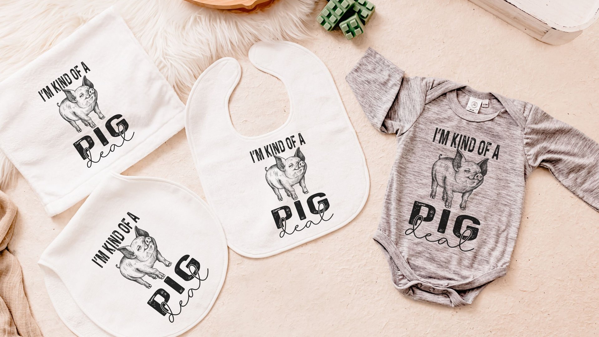 funny newborn pig gift set, I'm kind of a pig deal baby bundle, farm baby outfit boy, for girl, pig gift for babies, teacup pig baby outfit