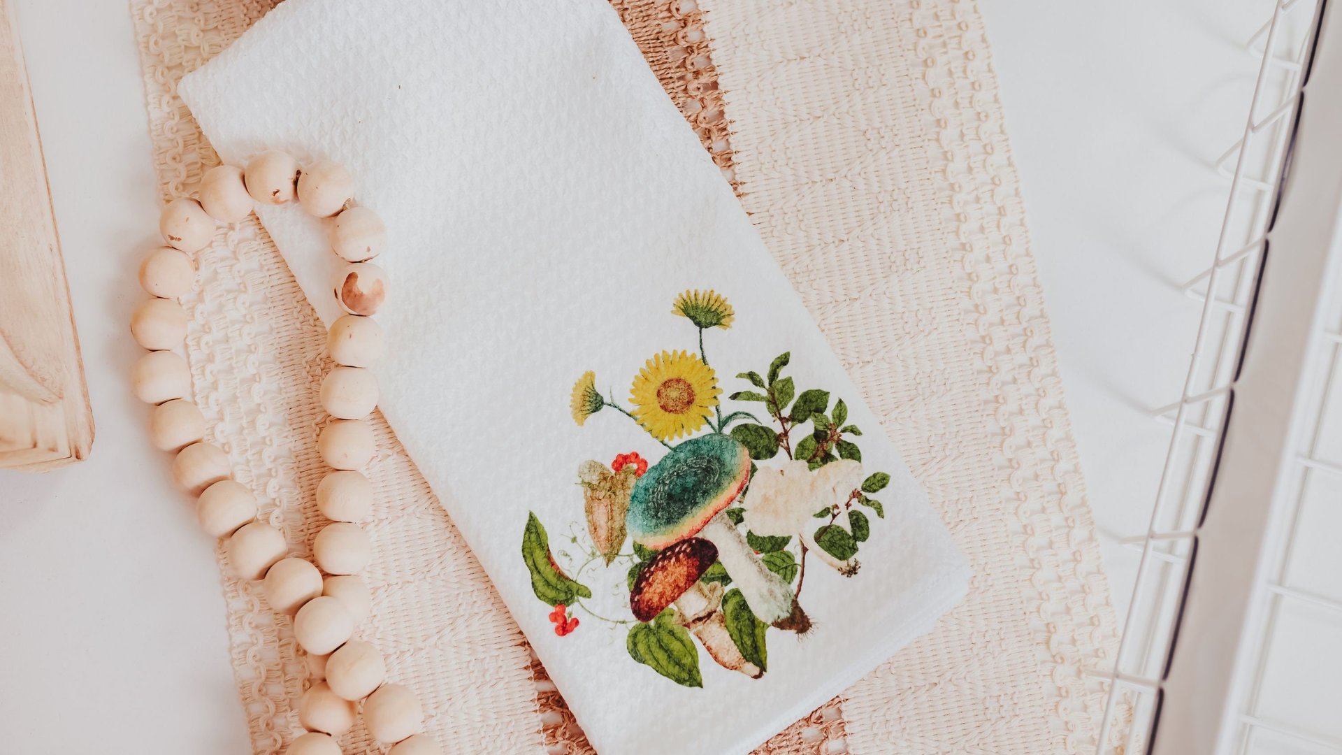 mushroom throw pillow for couch, toadstool decor, mushroomcore green academia mushroom kitchen towels, new apartment gift for her, nature