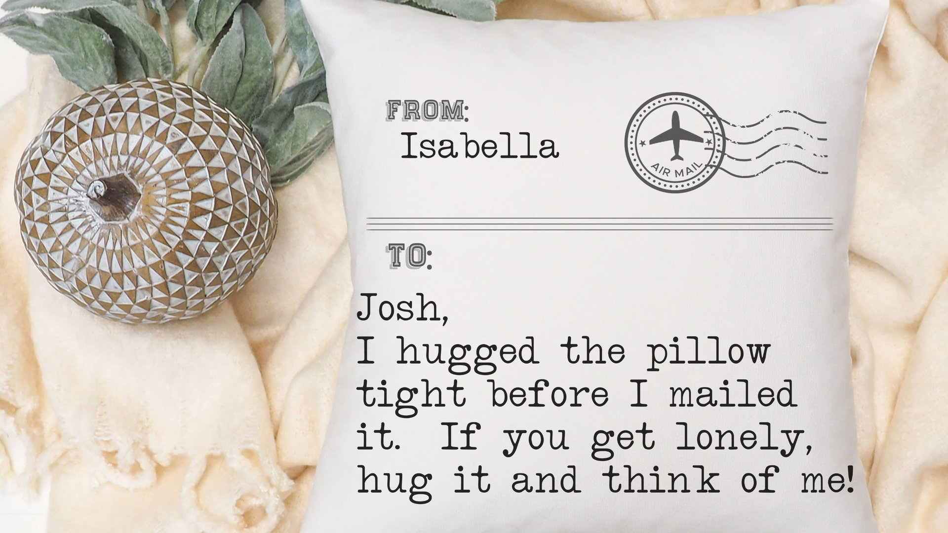 personalized hugged this pillow throw pillow for bed, traveler gifts for men, deployment gift for him, long distance relationship gift for