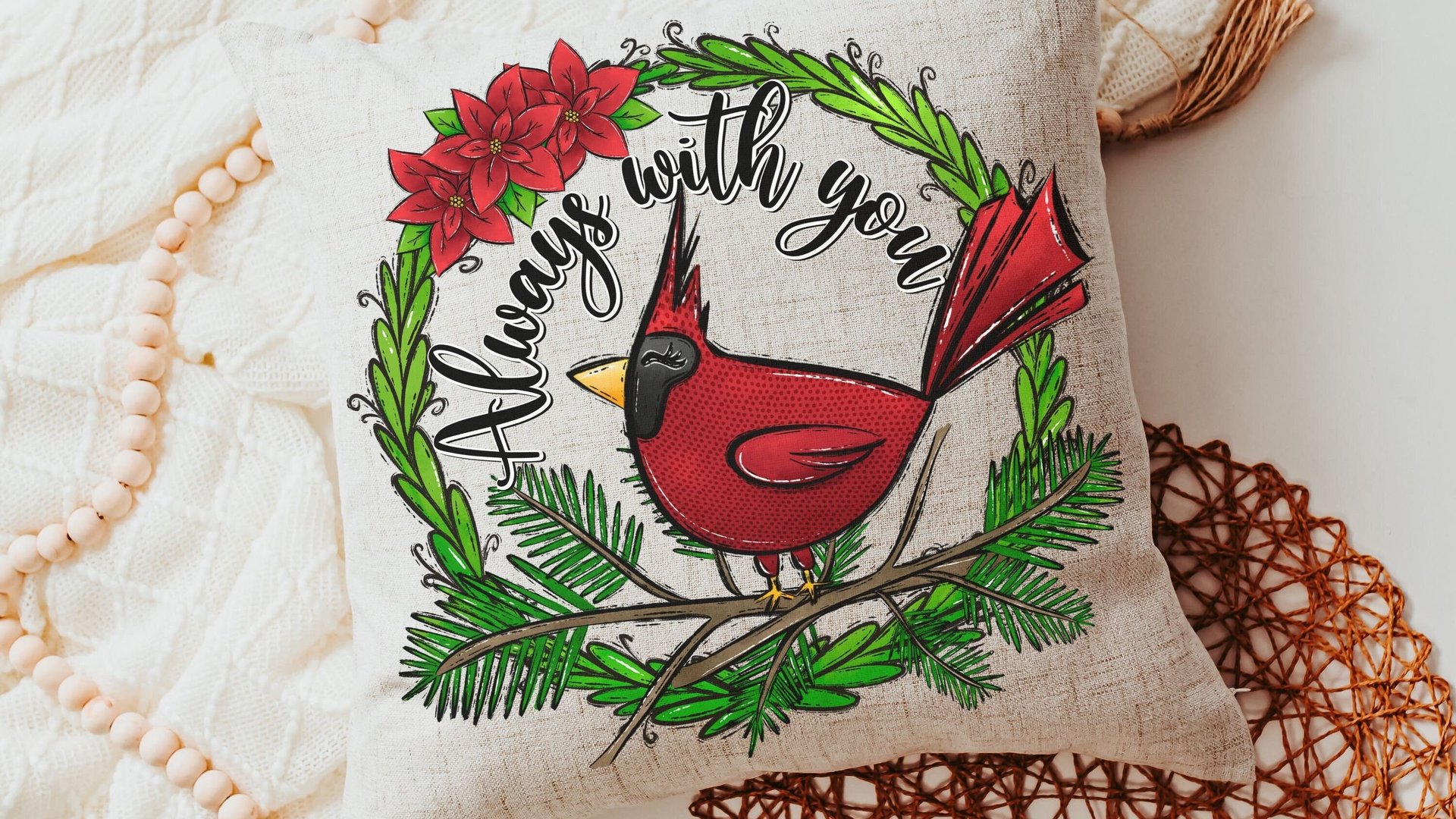 cardinal throw pillow cover 18x18, cardinal memorial gift for loss of mother, bereavement gift loss of father, sympathy gift loss of husband