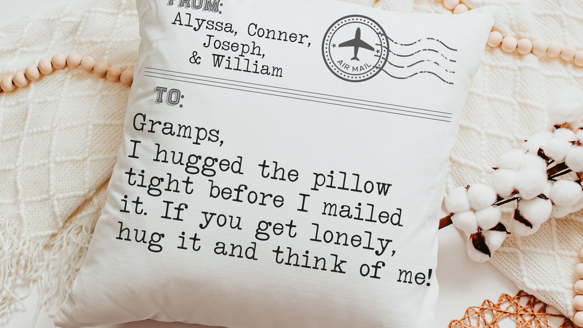 personalized for my dad hugged this pillow throw pillow for bed, unique Fathers day gift from kids, sentimental gifts for Dad, long distance