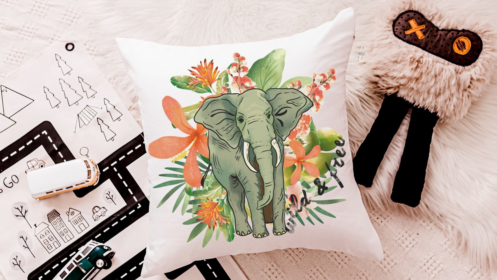wild and free elephant throw pillow for bed funky decor, tropical decor for home, jungle nursery decor, elephant gifts for women, safari