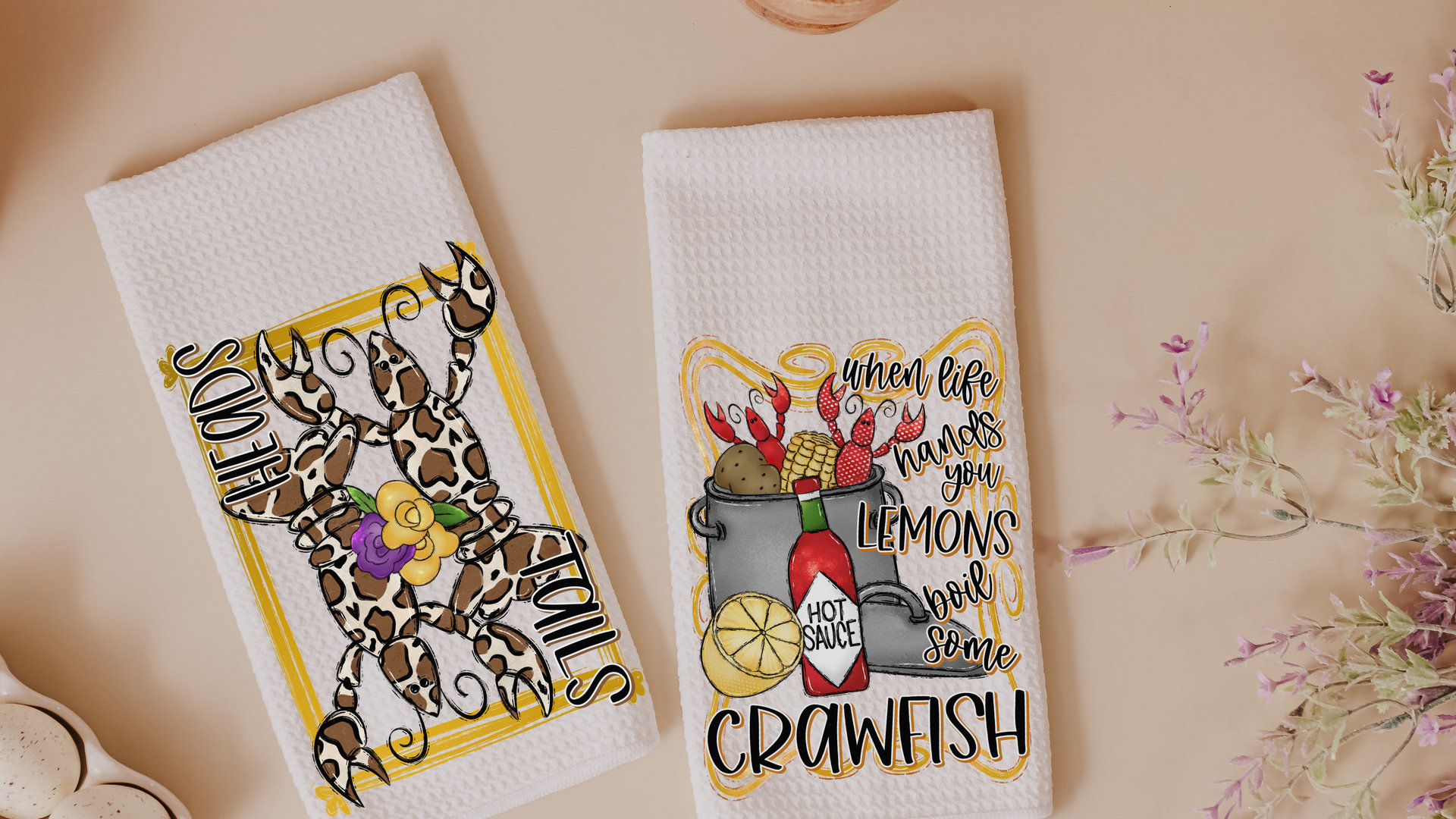 when life gives you lemons boil crawfish kitchen towels, Creole cooking crawfish boil Cajun kitchen decor, pinch the tail Louisiana gifts