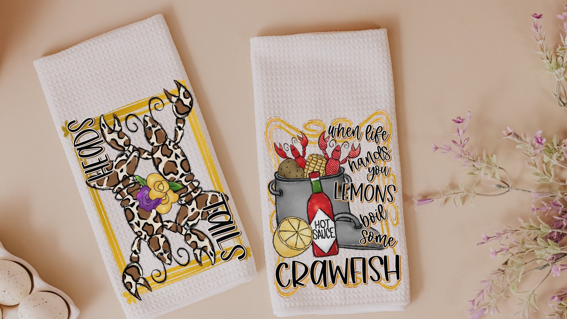 when life gives you lemons boil crawfish kitchen towels, Creole cooking crawfish boil Cajun kitchen decor, pinch the tail Louisiana gifts