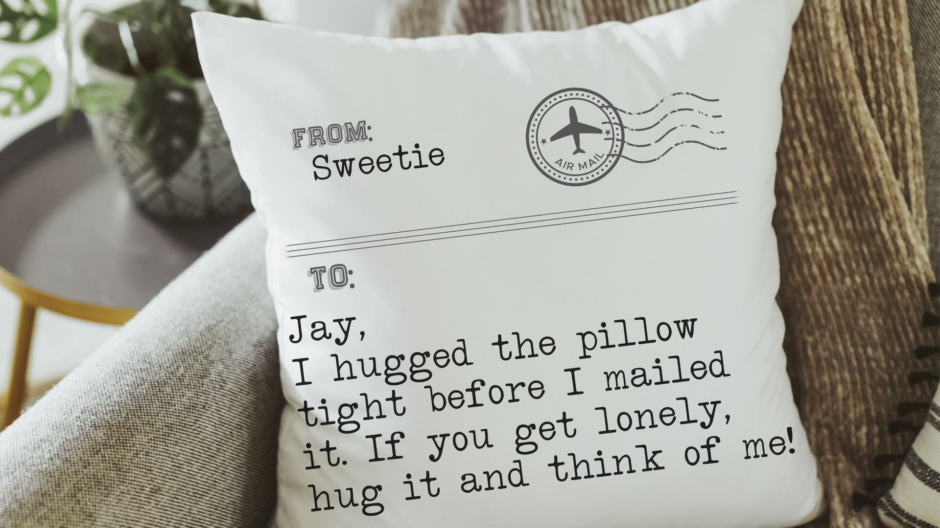 personalized hugged this pillow throw pillow for bed, traveler gifts for men, deployment gift for him, long distance relationship gift for