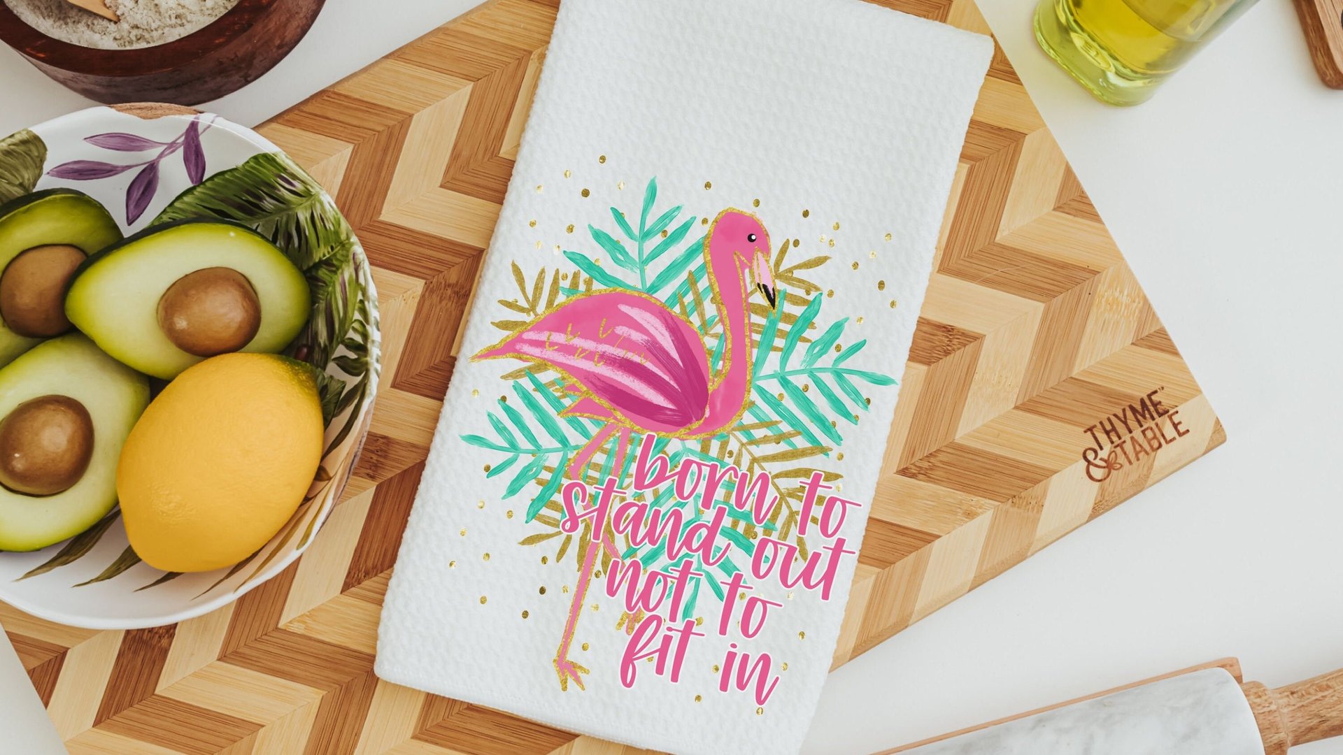 born to stand out flamingo hand towels for bathroom, tropical kitchen towels, flamingo kitchen decor, beach house gifts, flamingo gifts for