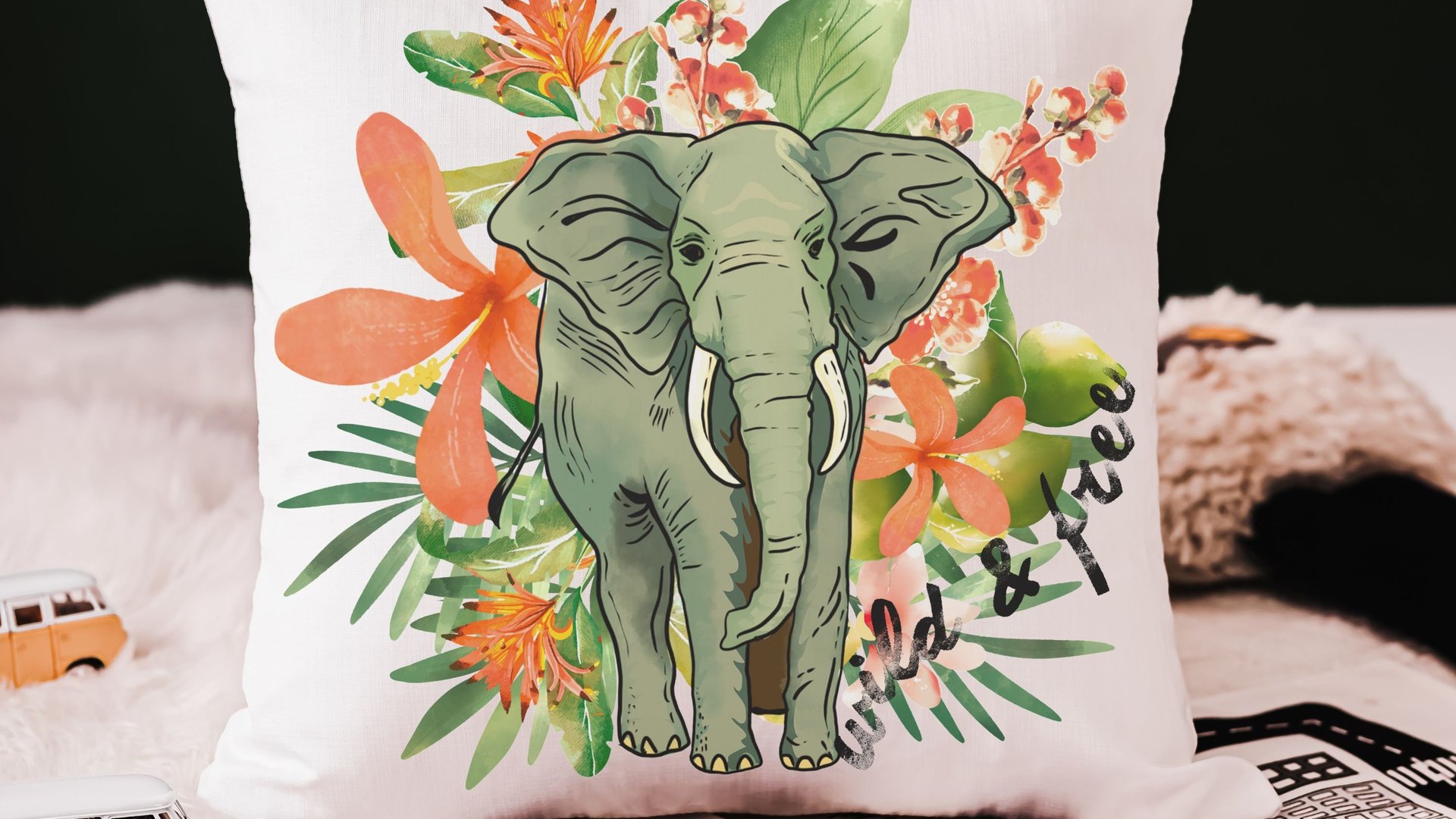 wild and free elephant throw pillow for bed funky decor, tropical decor for home, jungle nursery decor, elephant gifts for women, safari