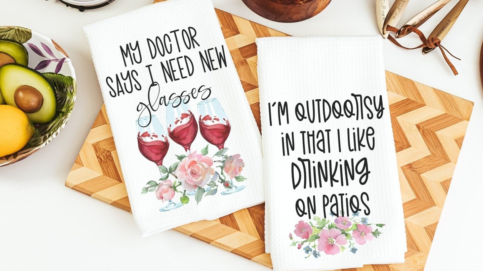 i'm outdoorsy i drink wine on the patio wine kitchen towel funny kitchen sayings dish towels, wine gifts for women, wine Christmas gifts for