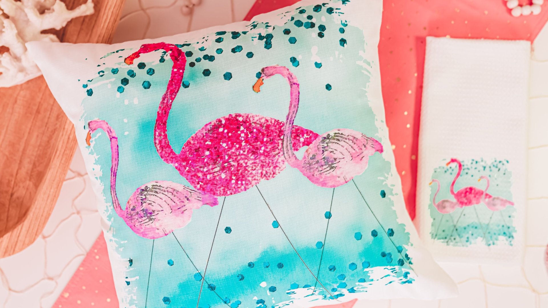 flamingo throw pillow for couch, flamingo kitchen towels, coastal decor beach house gifts, flamingo gifts for women, tropical decor, unique