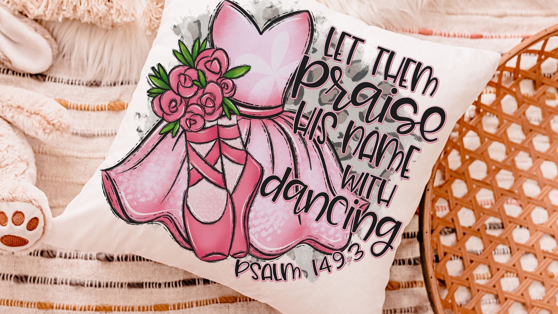 let them praise his name with dancing Christian throw pillow for baby shower, ballerina nursery decor, ballet gifts for girls, reading nook