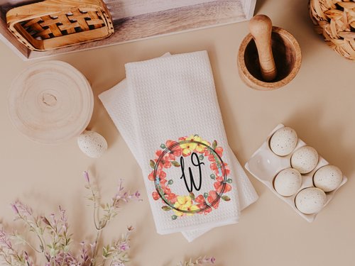 Personalized Poppy Kitchen Towel with Initial, 16x24