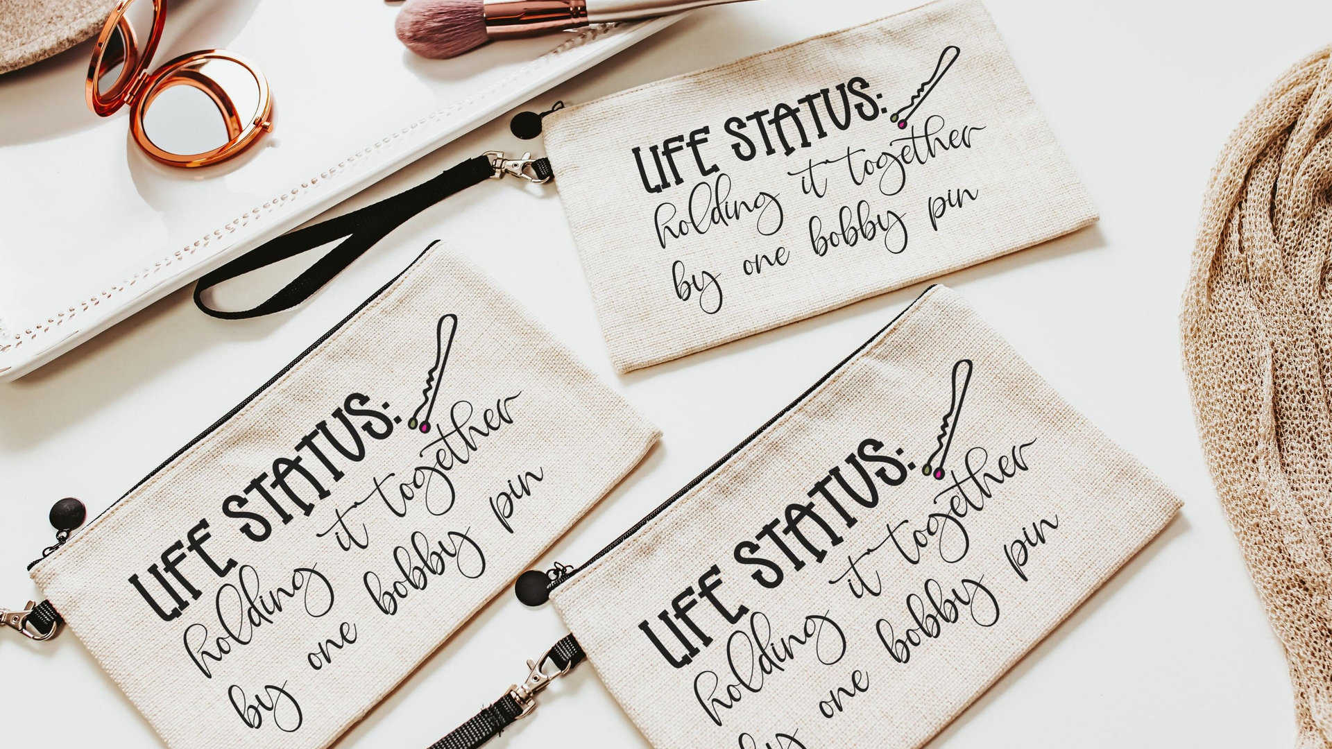 travel zipper pouch funny makeup bag for women, hair stylist gift, cute cosmetic bag for purse, hairdresser gift, mental health gifts, zip