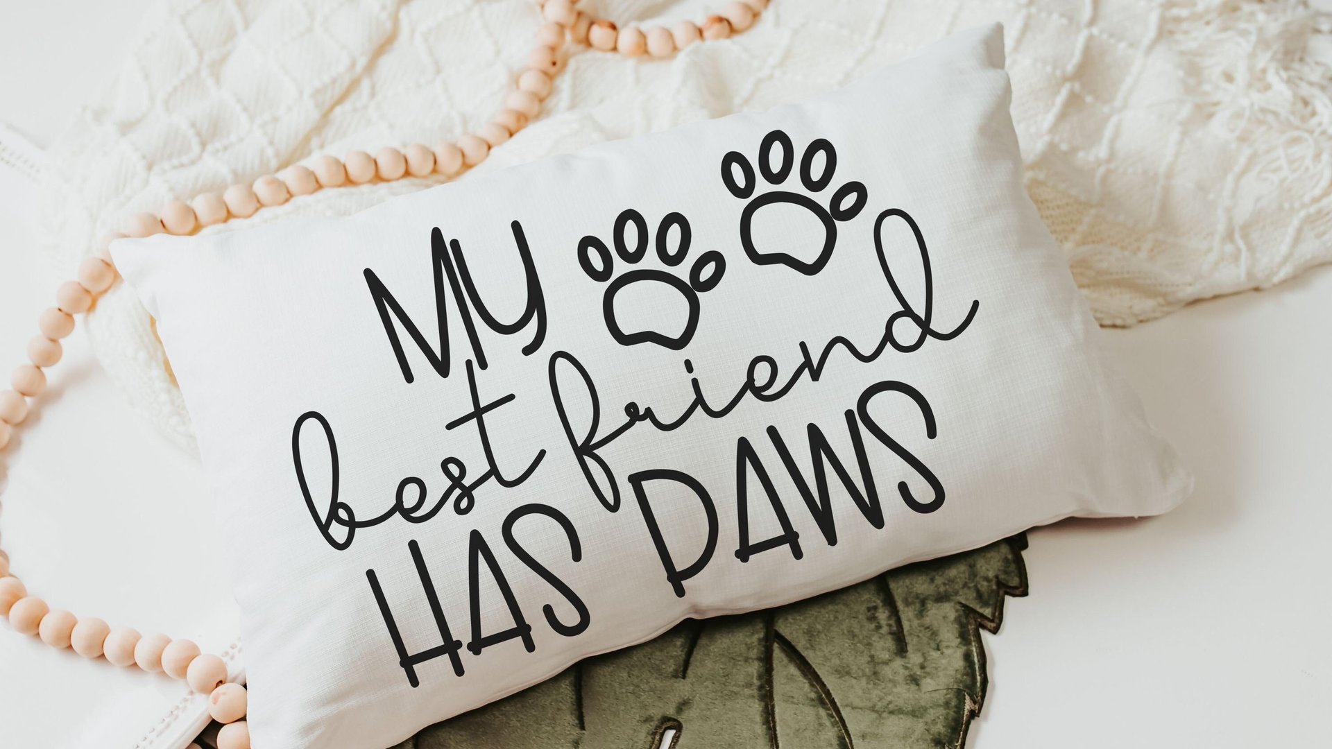 my best friend has paws dog throw pillow for sofa, dog lover gift for women, dog decor for home, dog mom gift, funny lumbar pillow for couch