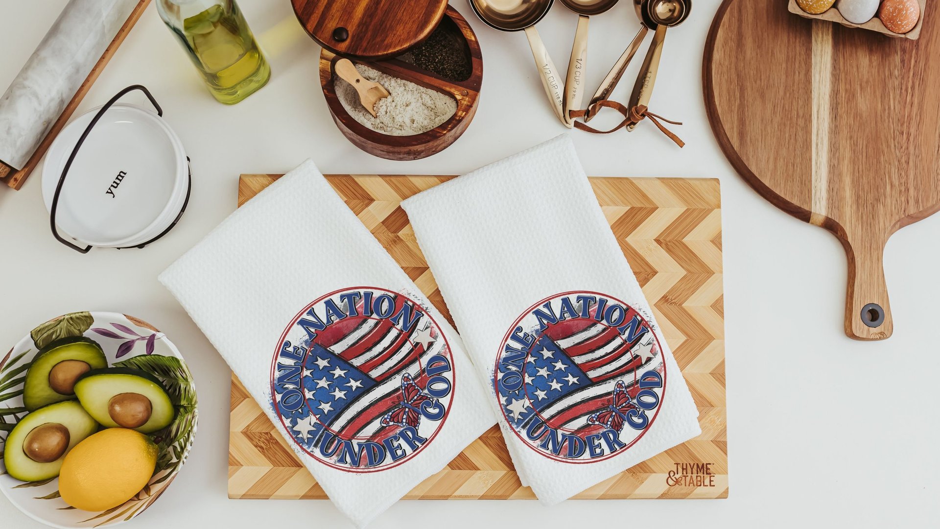 one nation under God American flag kitchen towel, 4th of July kitchen decor, patriotic decor for home, Pledge of Allegiance decor, hostess