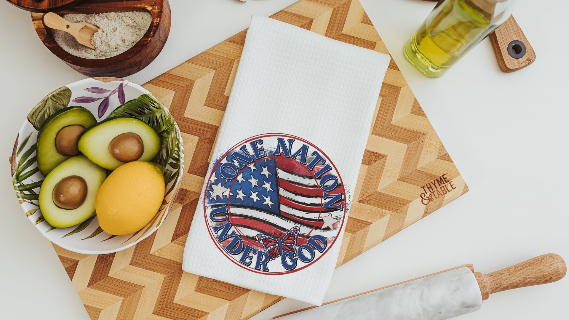 one nation under God American flag kitchen towel, 4th of July kitchen decor, patriotic decor for home, Pledge of Allegiance decor, hostess