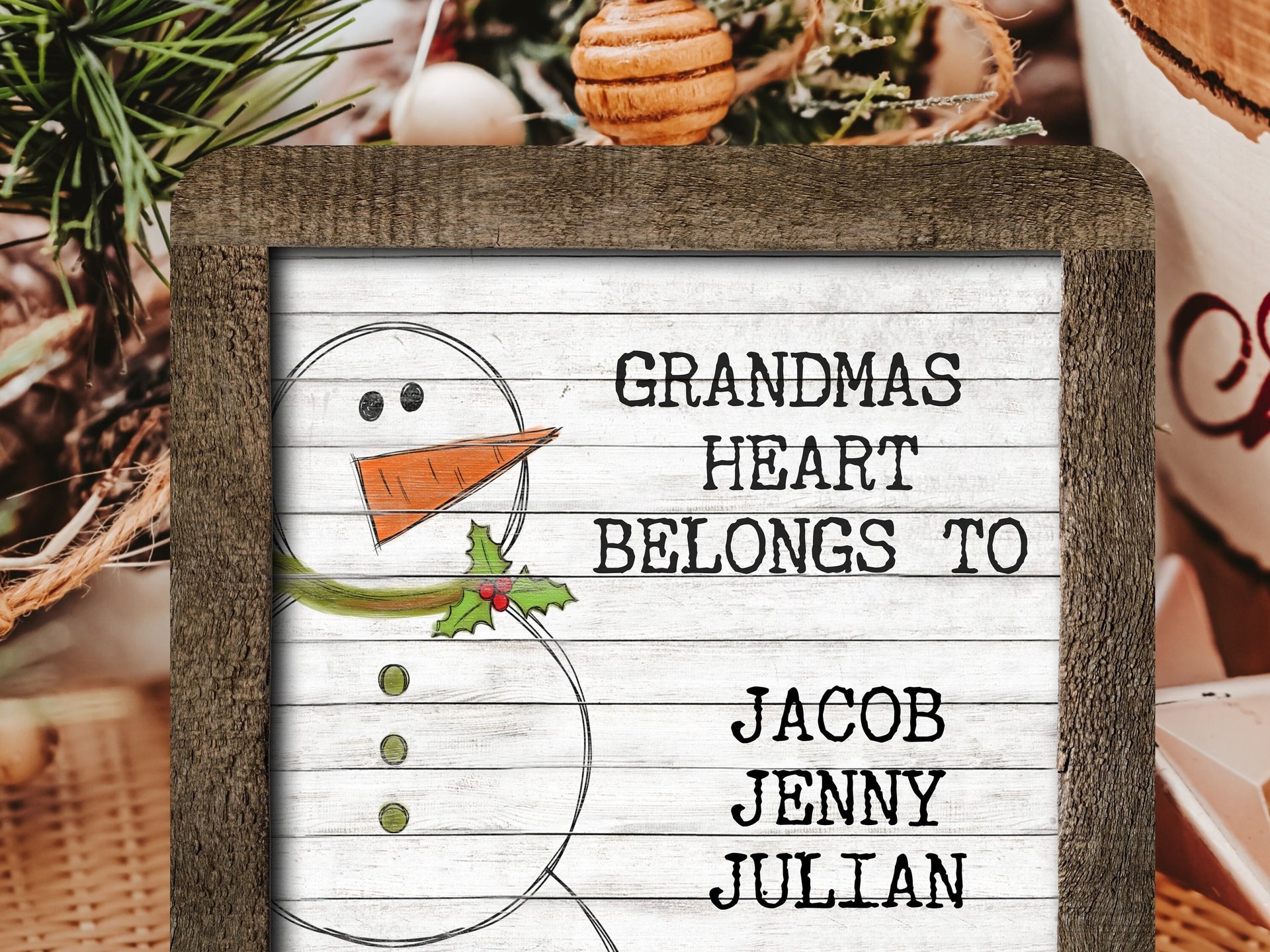 grandmas heart belongs to grandkids ornament snowmen ornaments personalized Christmas gifts for grandma, family ornament, stocking stuffers