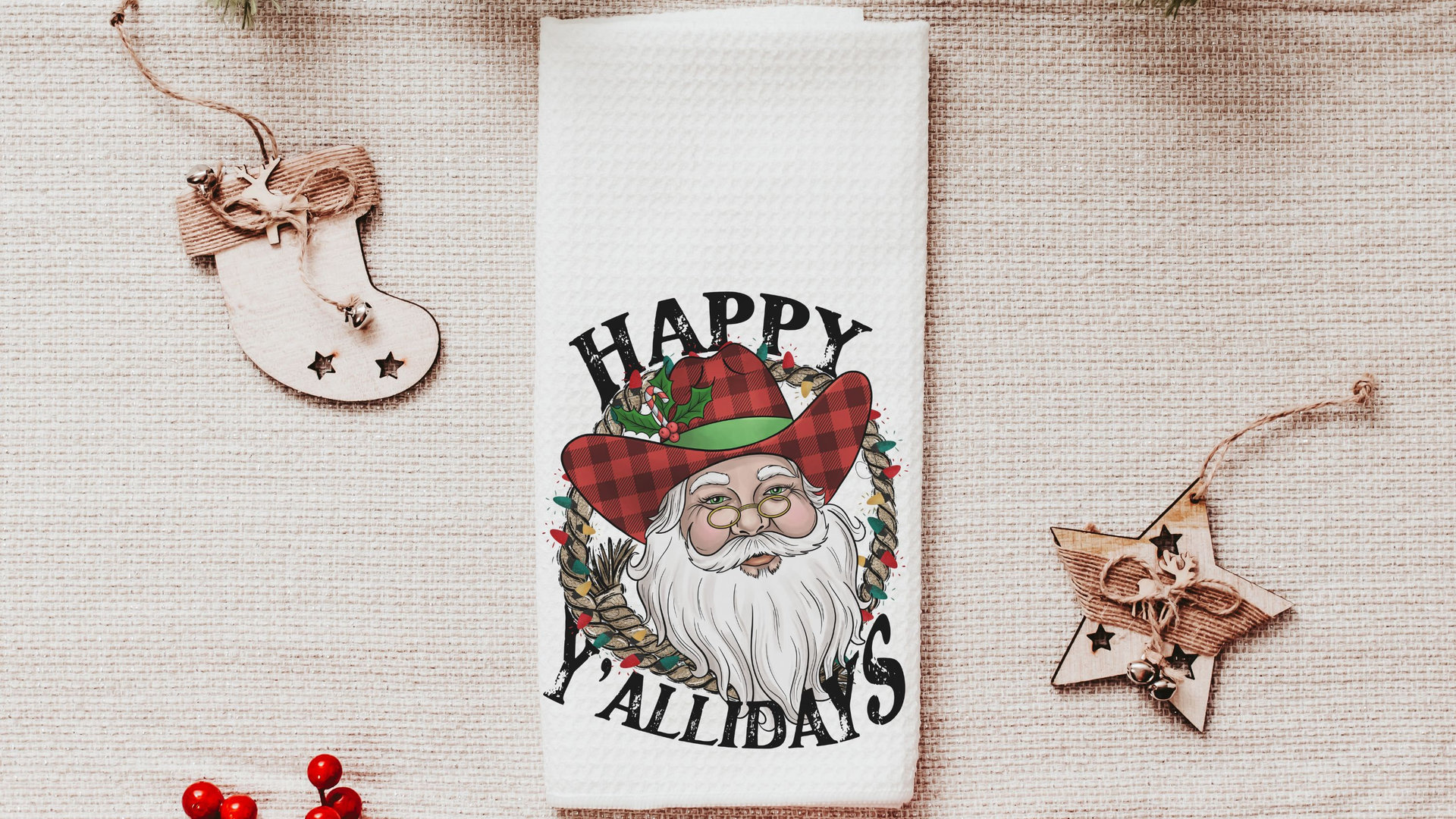 happy yallidays cowboy Santa throw pillows for sofa, rodeo Christmas pillow, western Christmas decor, white elephant gifts funny Christmas