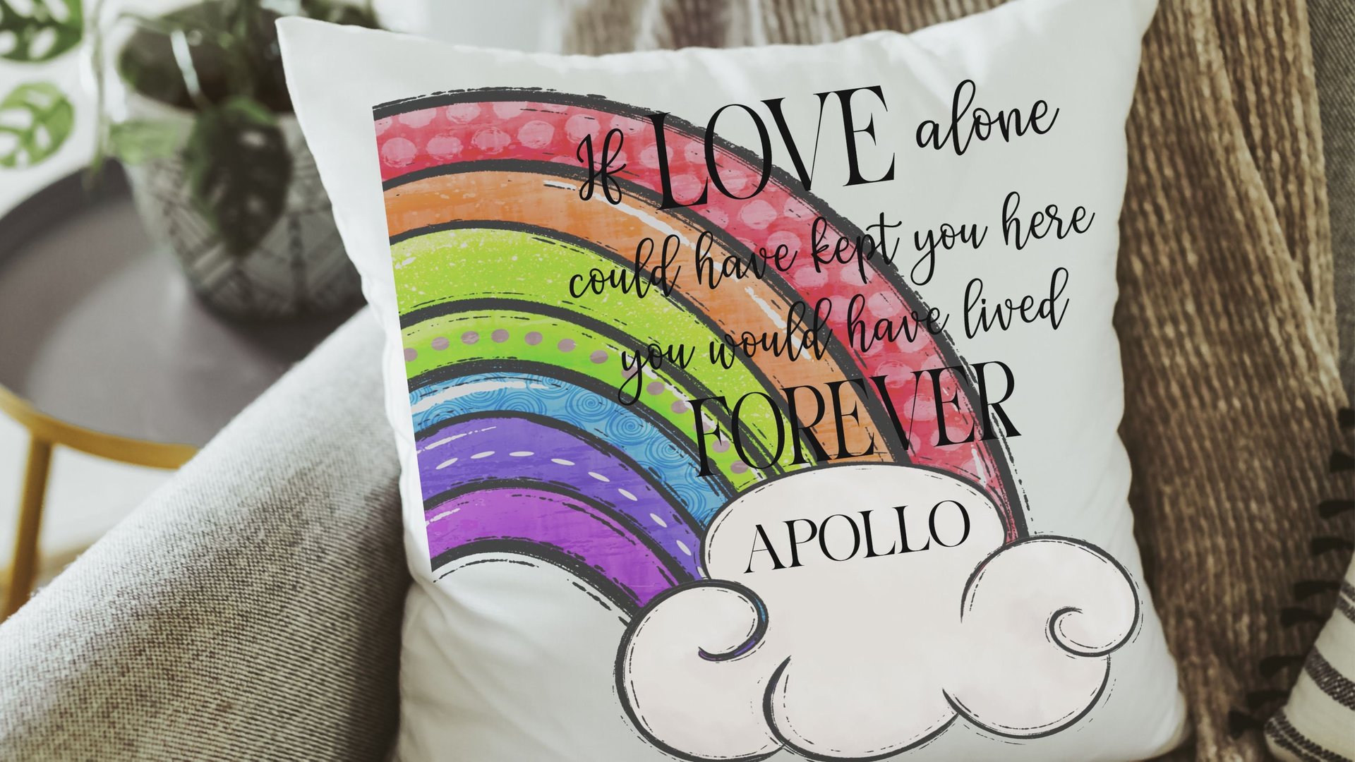 personalized dog rainbow bridge throw pillow for couch, remembrance pillow for sofa, grieving dog loss sympathy gift for women, loss of dog