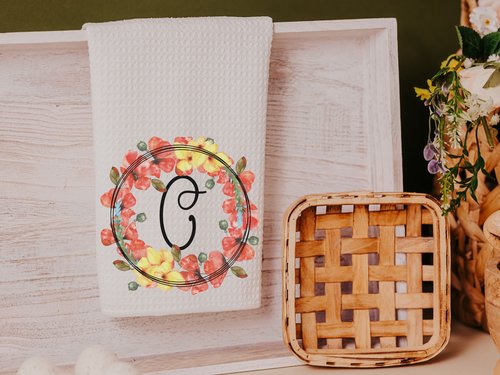 Personalized Poppy Kitchen Towel with Initial, 16x24
