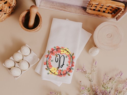 Personalized Poppy Kitchen Towel with Initial, 16x24