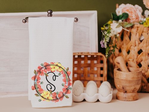 Personalized Poppy Kitchen Towel with Initial, 16x24