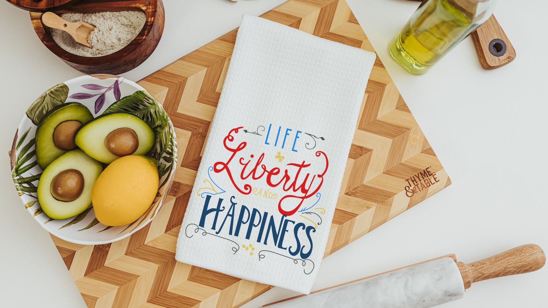 life liberty happiness throw pillow for sofa, patriotic decor for home, 4th of July kitchen towels, military mom gift, summer throw pillows