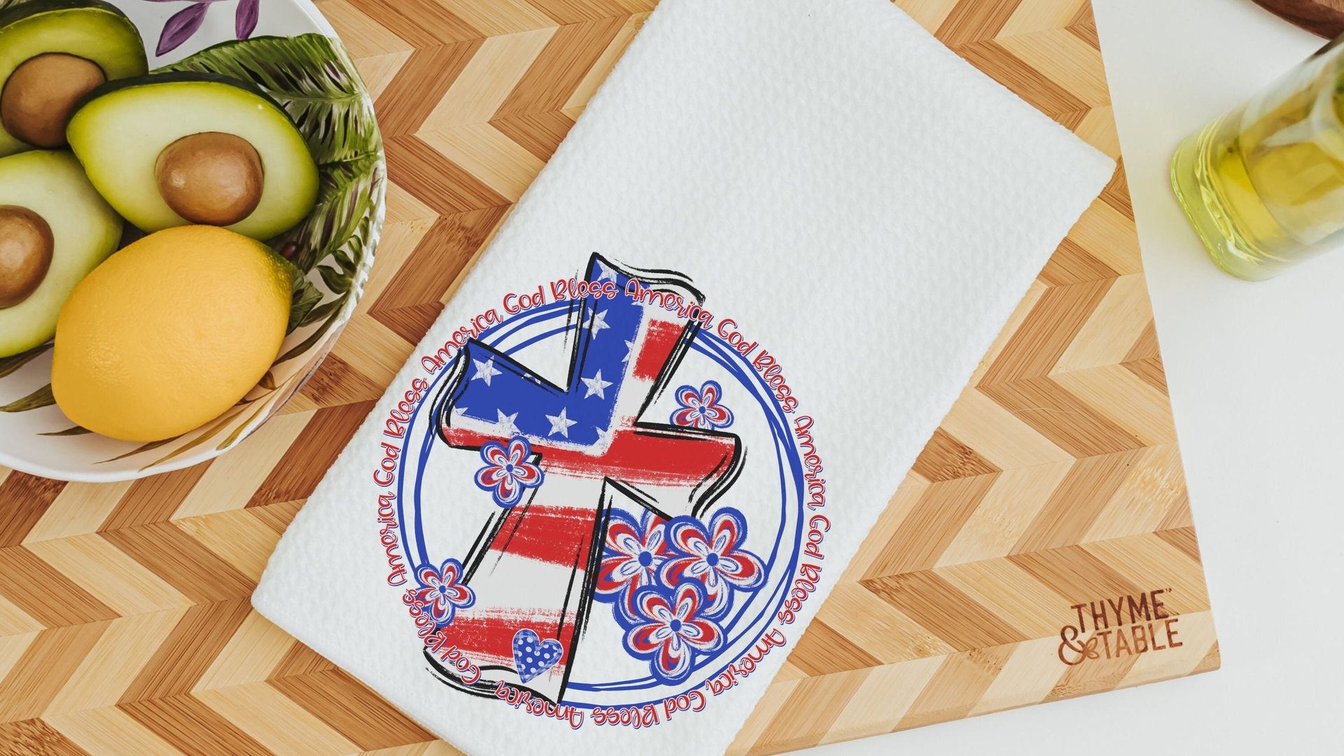 God bless America patriotic kitchen towels, 4th of July hostess gift for women, red white and blue Christian kitchen decor, military mom