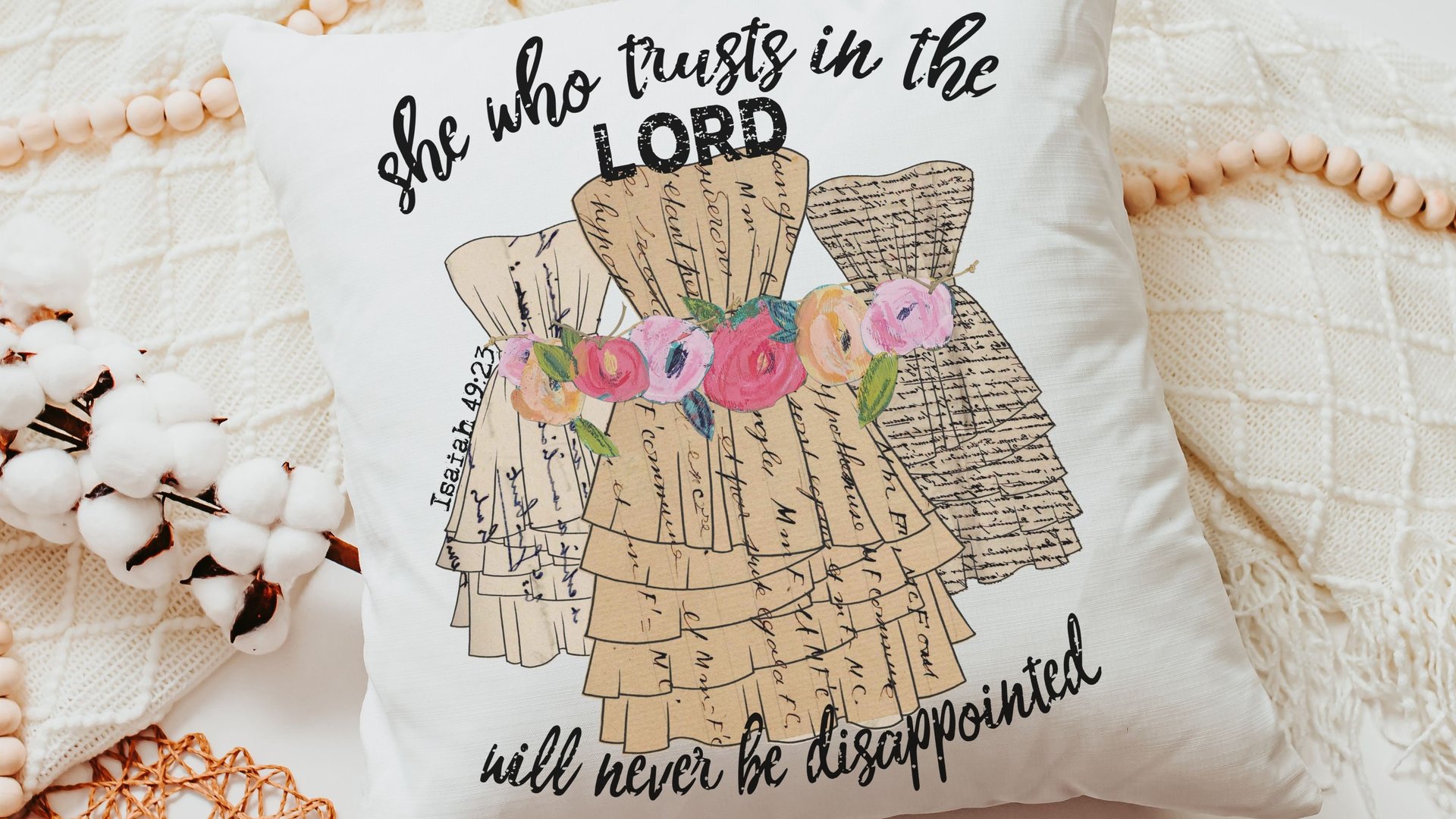 Isaiah 49 Bible verse throw pillow for dorm, Christian gifts for women faith gifts for her, scripture decor, floral throw pillow cover 18x18