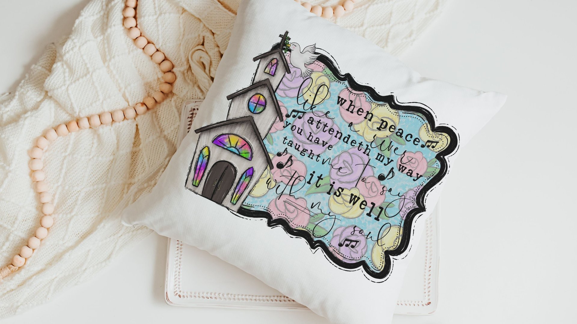 it is well with my soul hymn pillow for couch, floral Christian gifts for women faith throw pillow covers 18x18, religious gifts for Mom