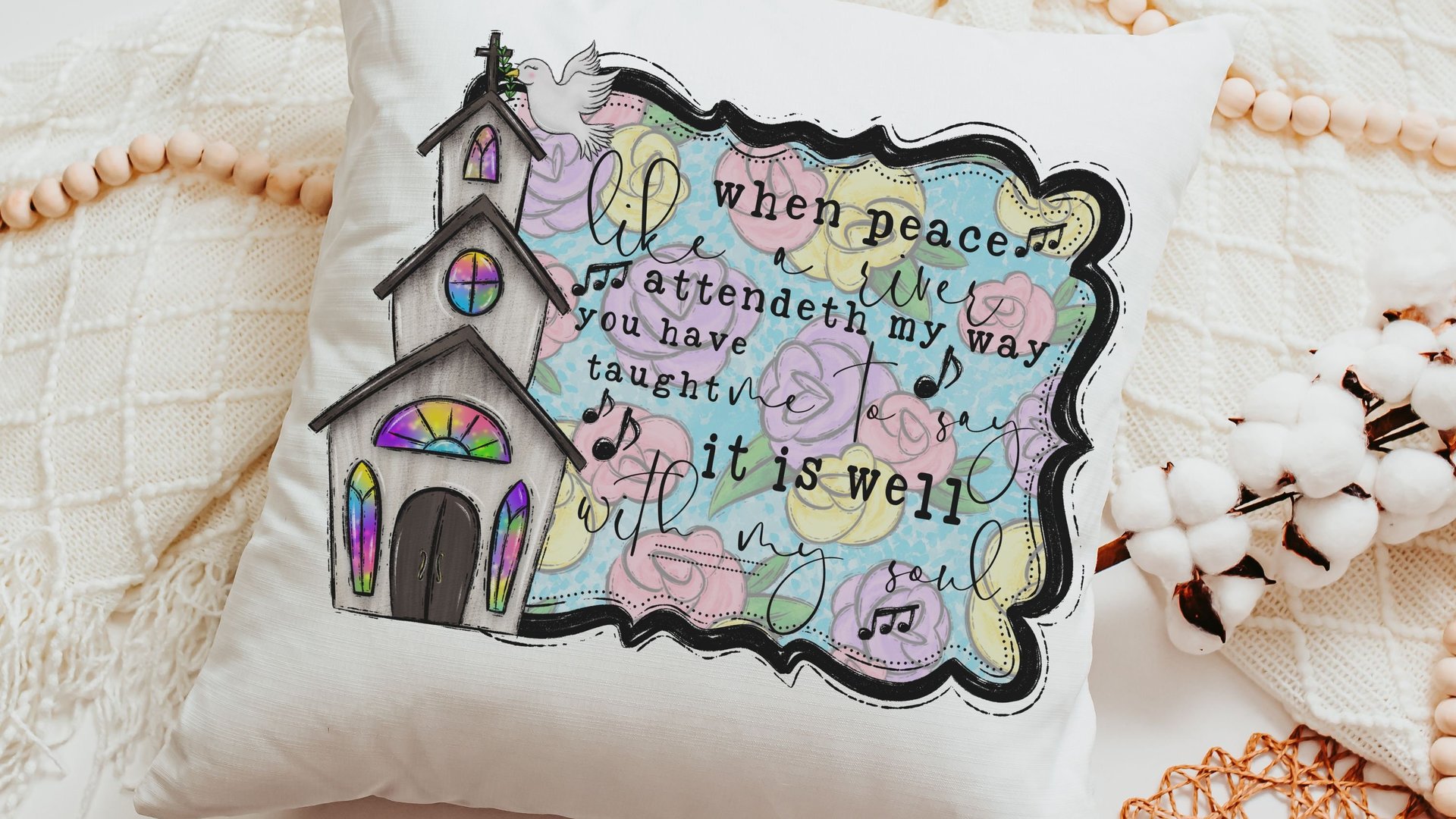 it is well with my soul hymn pillow for couch, floral Christian gifts for women faith throw pillow covers 18x18, religious gifts for Mom