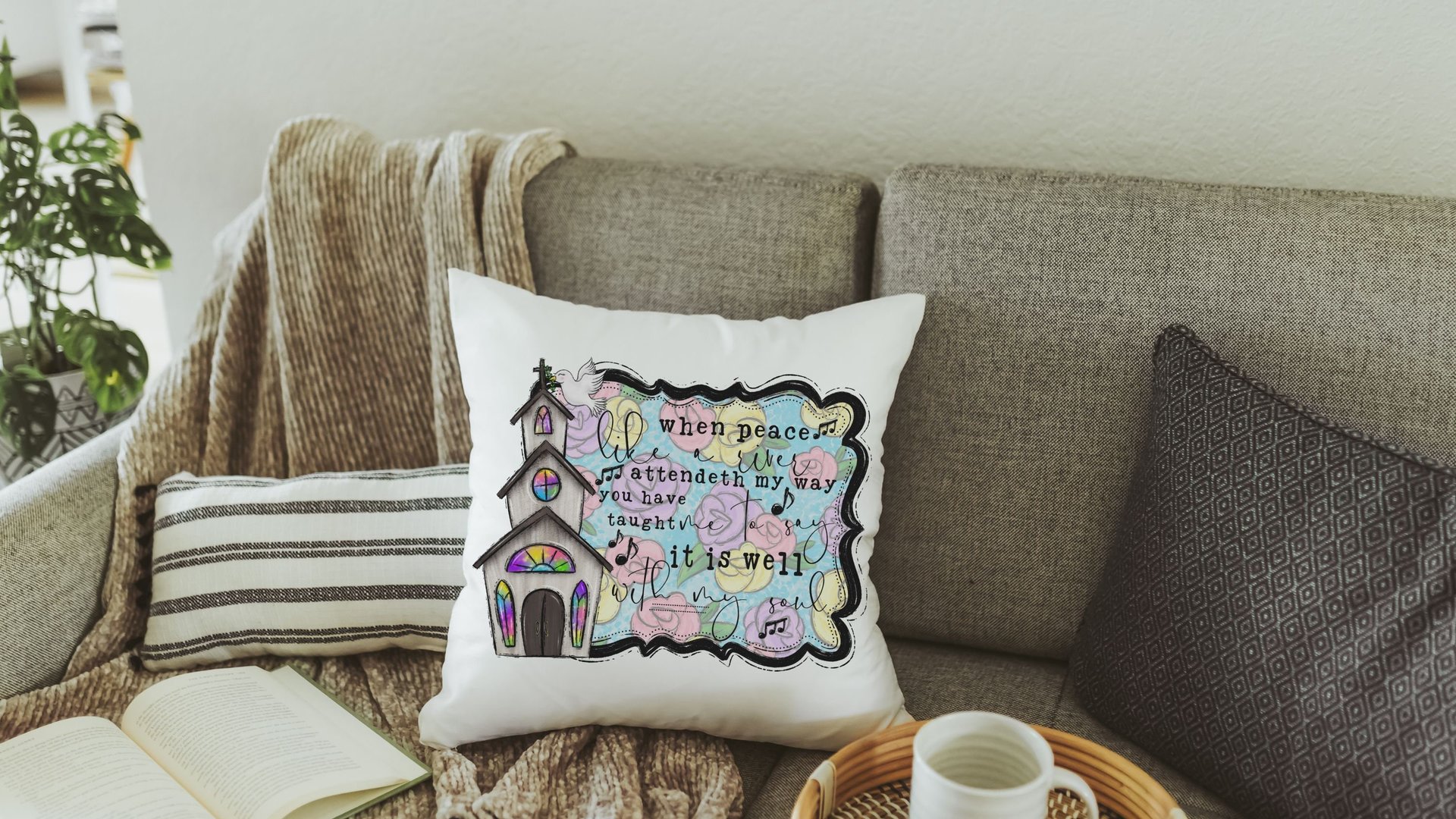 it is well with my soul hymn pillow for couch, floral Christian gifts for women faith throw pillow covers 18x18, religious gifts for Mom