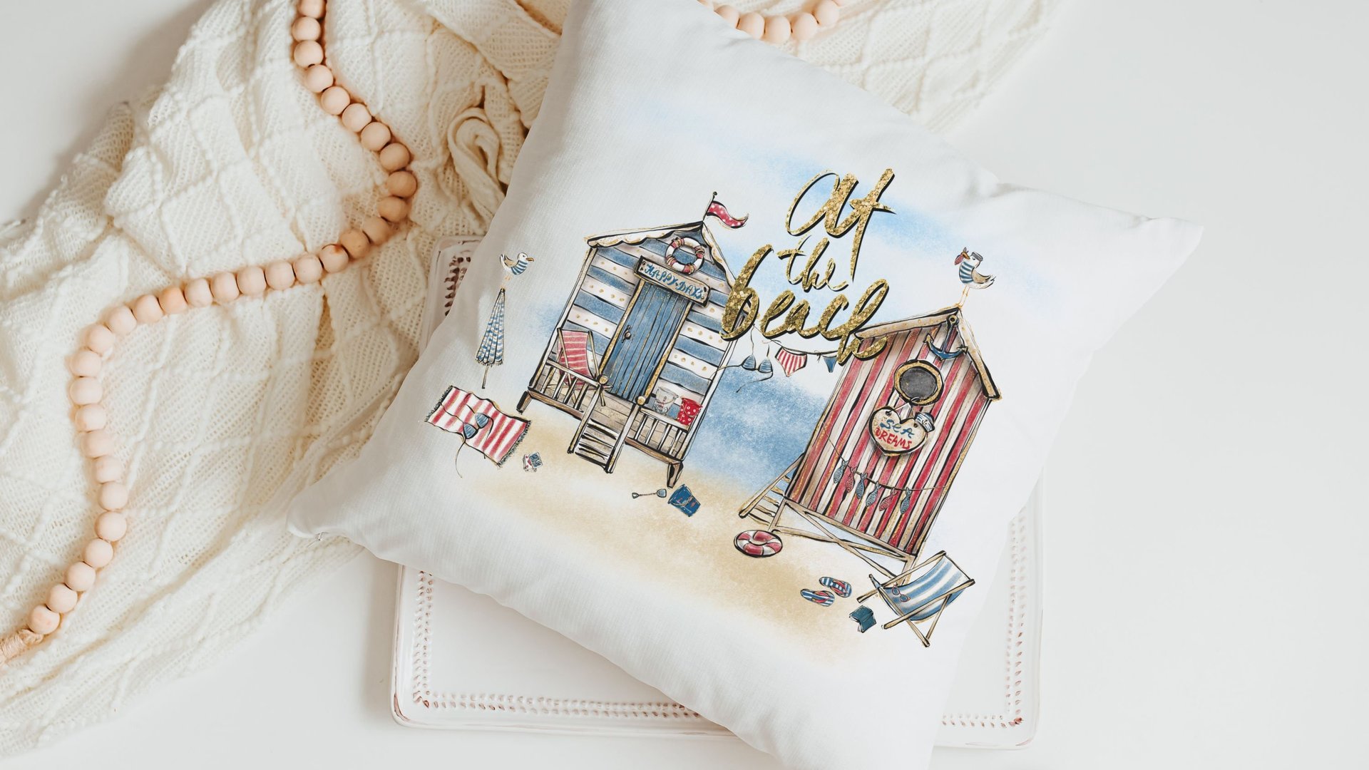 at the beach summer throw pillows for sofa, coastal decor beach house gift, sunroom decor, nautical throw pillow cover 18 x 18 covered porch