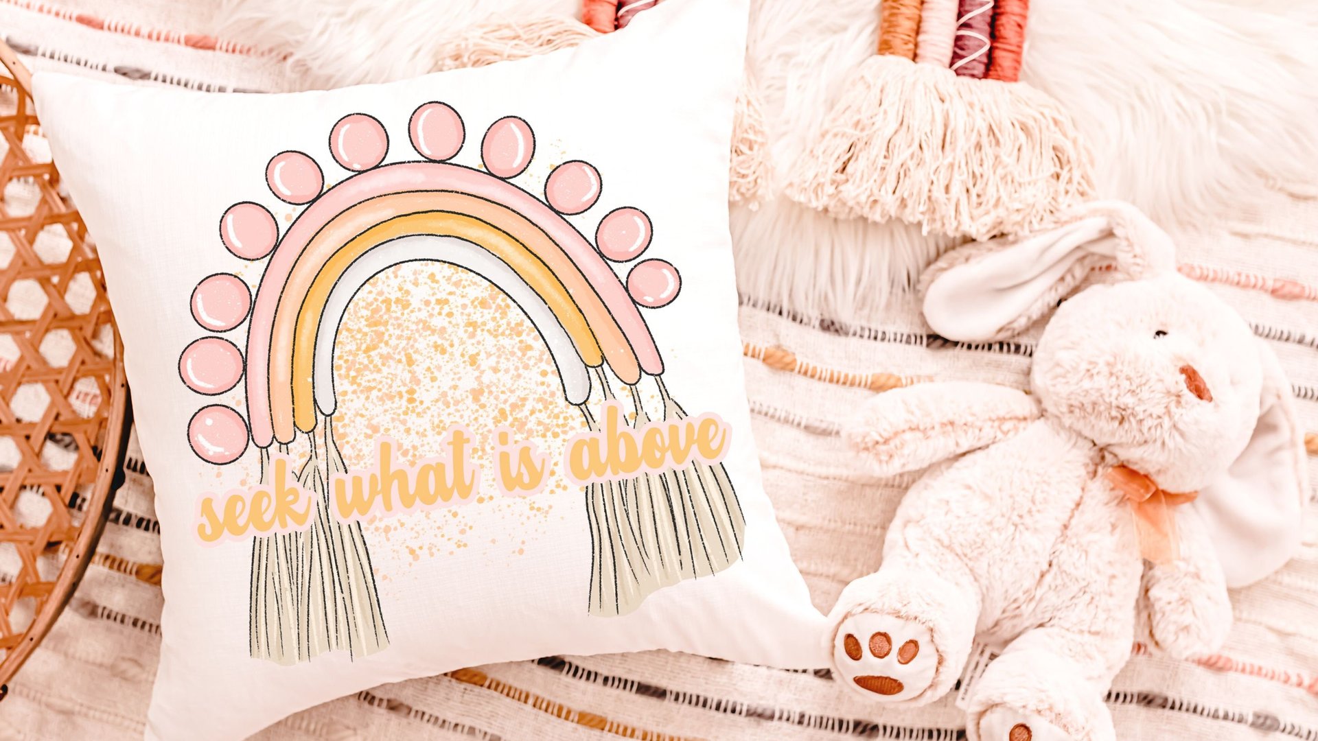 seek what is above faith kitchen towels for gifts, Colossians 3:1 Christian kitchen gifts for women, boho rainbow hand towels for guest bath