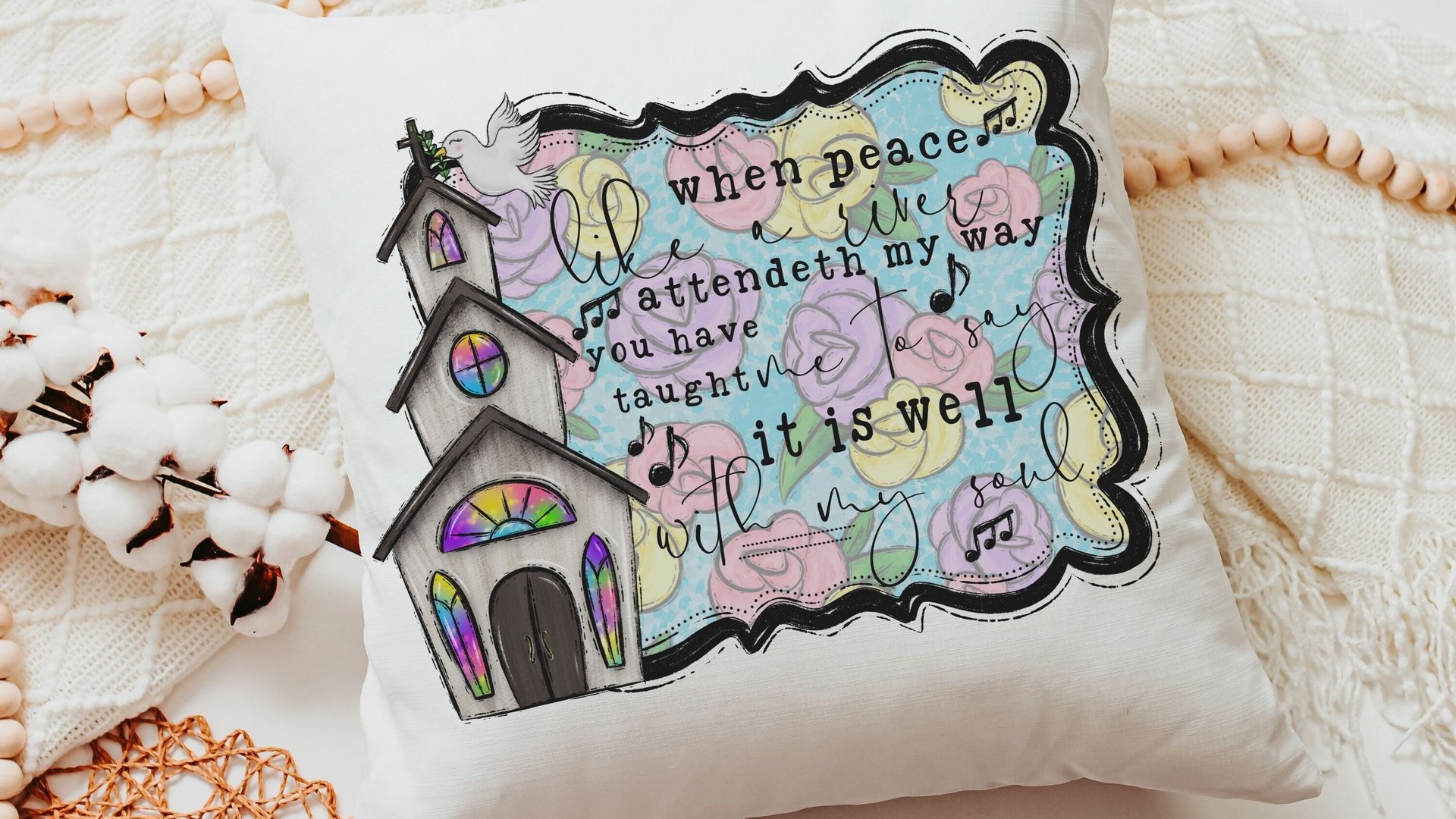 it is well with my soul hymn pillow for couch, floral Christian gifts for women faith throw pillow covers 18x18, religious gifts for Mom