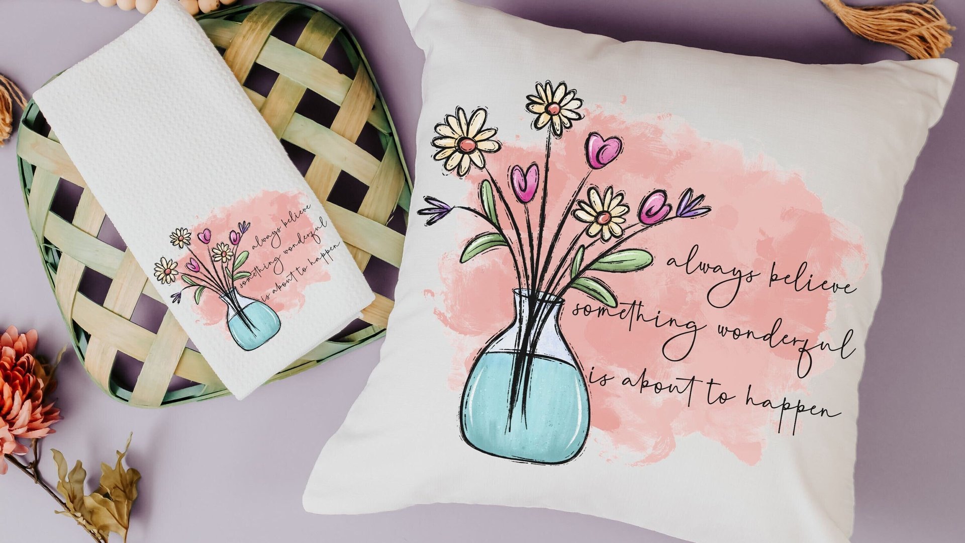always believe something wonderful is about to happen inspirational throw pillows for kids room, college dorm decor for girls, whimsical