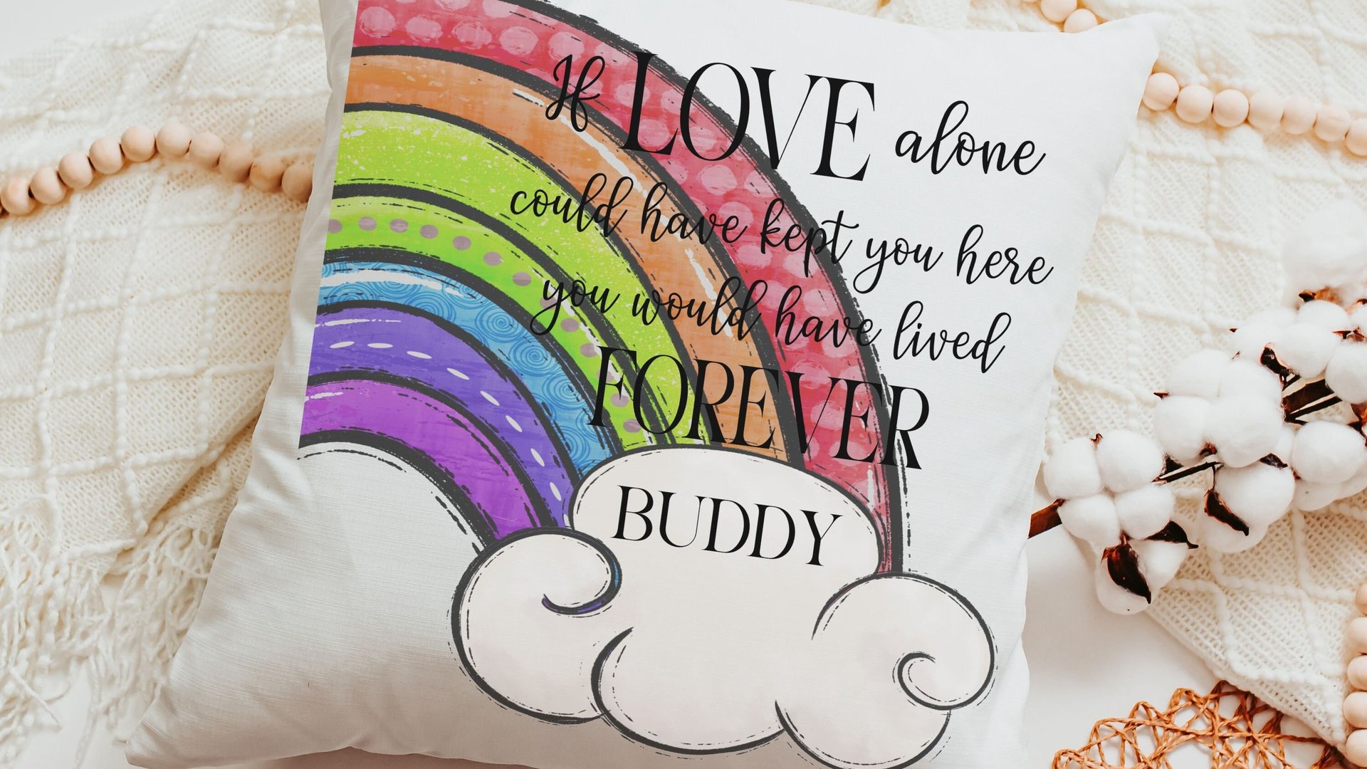 personalized dog rainbow bridge throw pillow for couch, remembrance pillow for sofa, grieving dog loss sympathy gift for women, loss of dog