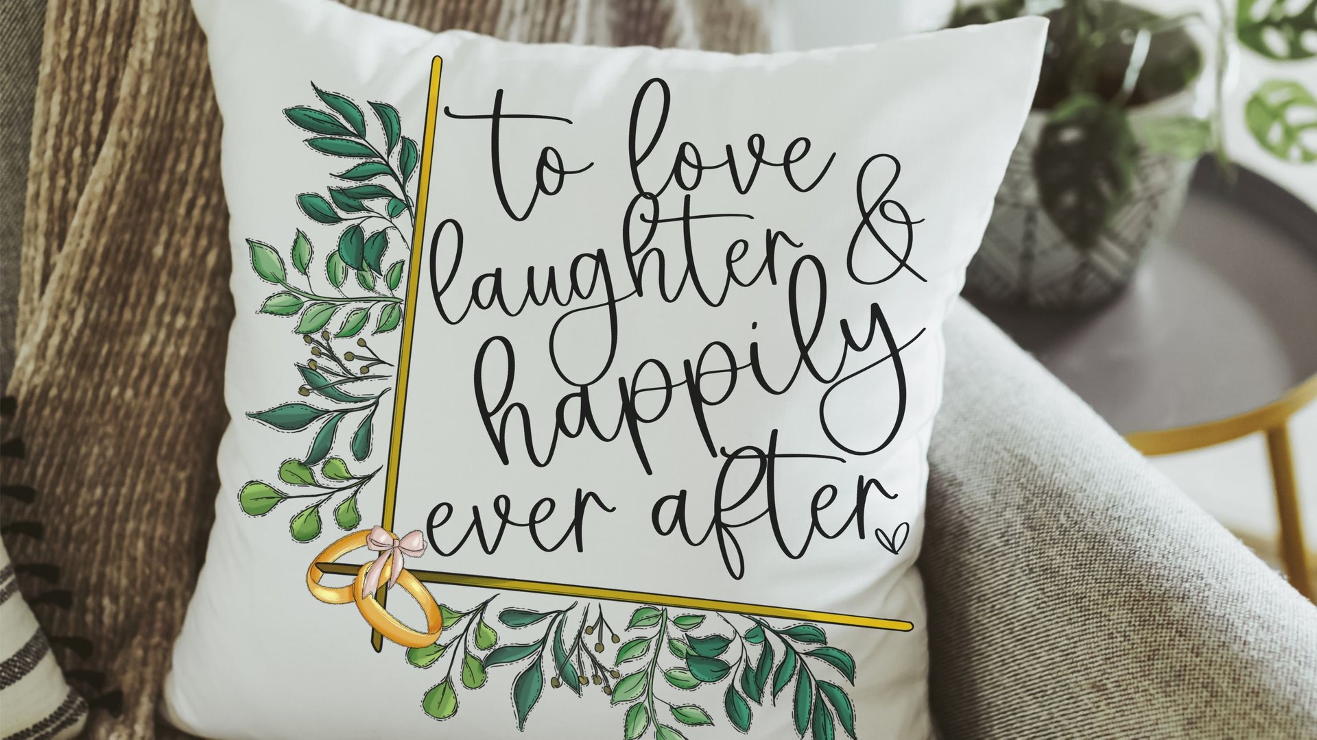greenery wedding throw pillow for bedroom, happily ever after bridal shower gift, unique engagement gifts for couple, wedding day gift for