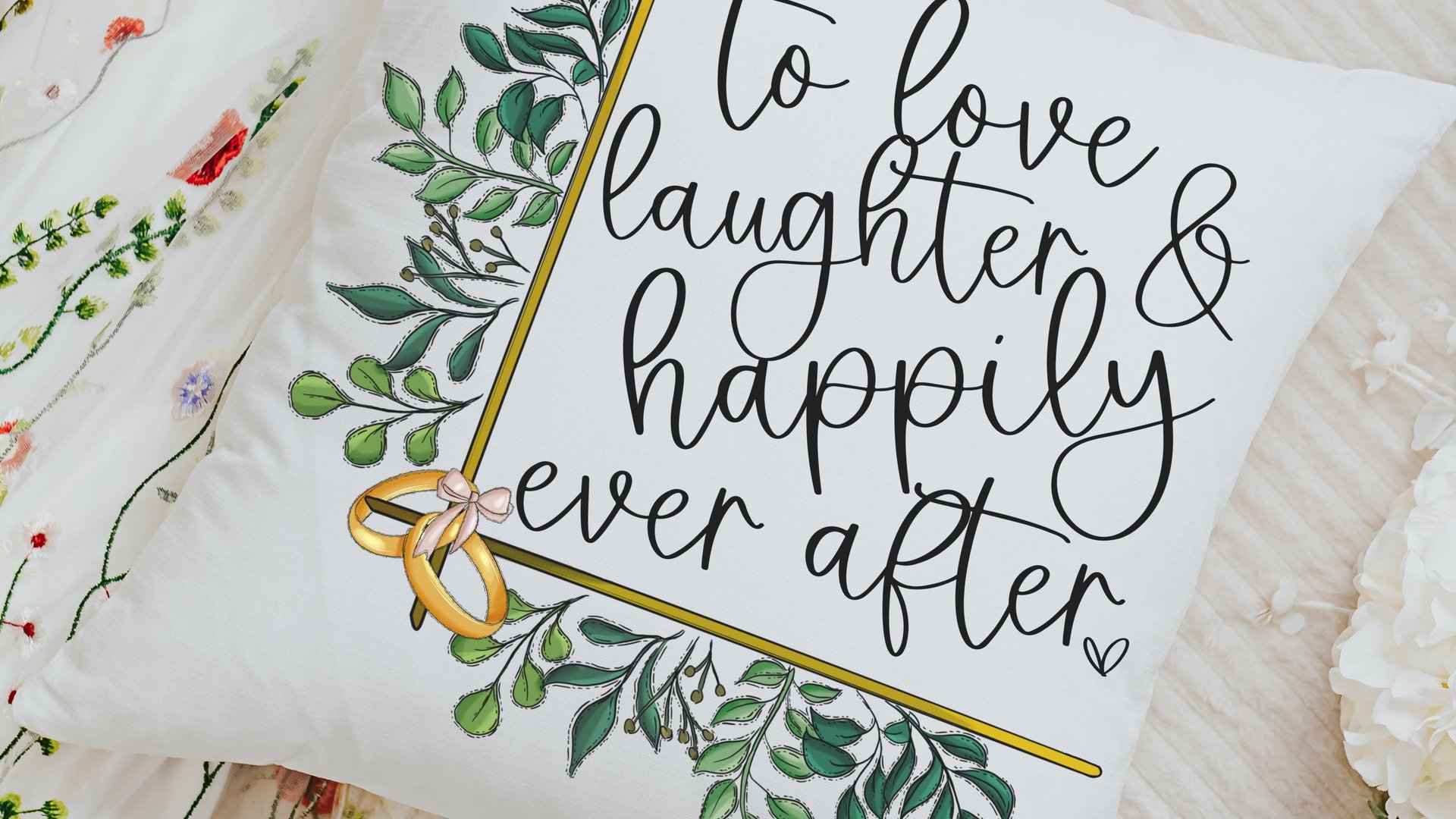 greenery wedding throw pillow for bedroom, happily ever after bridal shower gift, unique engagement gifts for couple, wedding day gift for