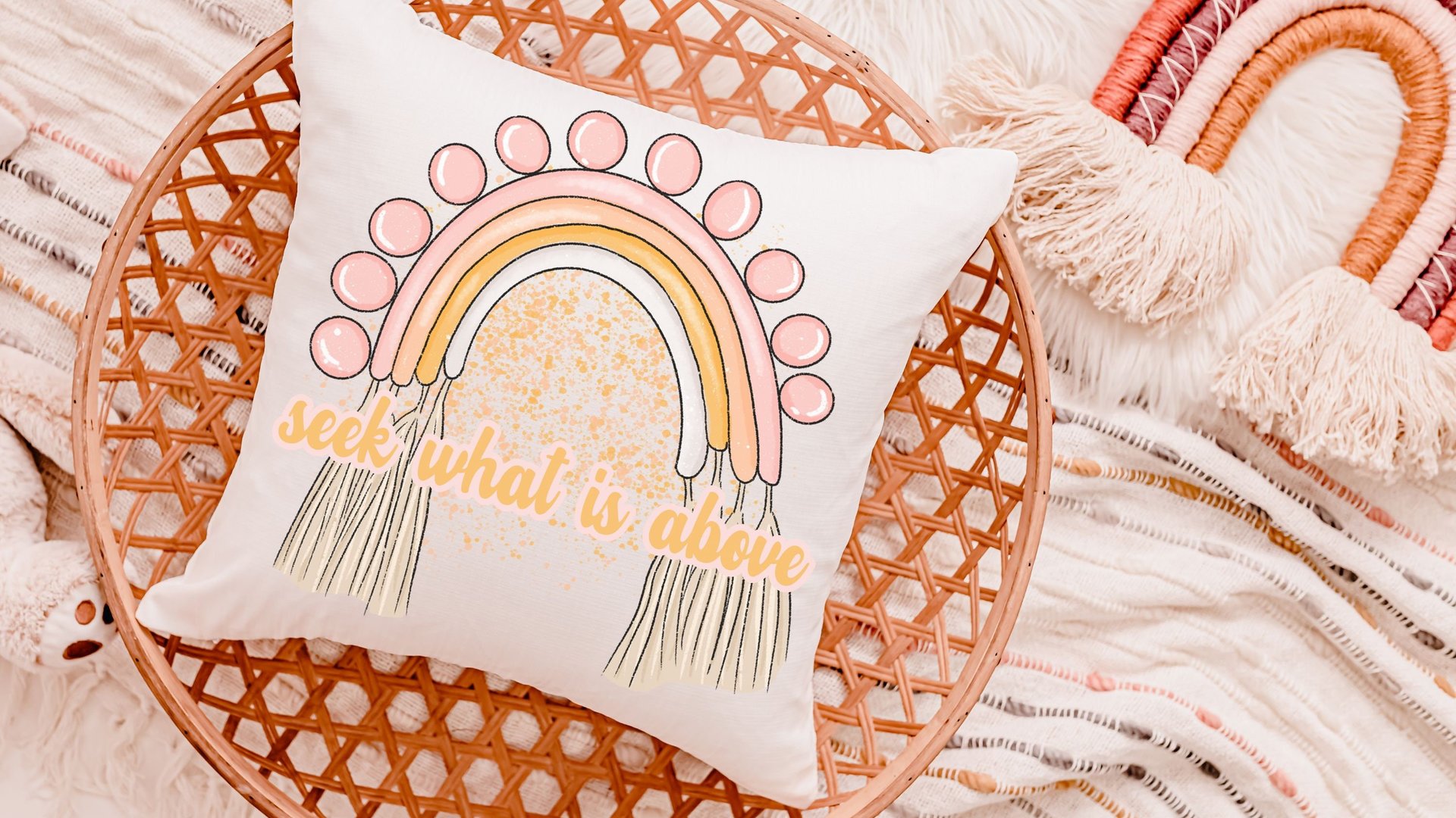 seek what is above faith kitchen towels for gifts, Colossians 3:1 Christian kitchen gifts for women, boho rainbow hand towels for guest bath