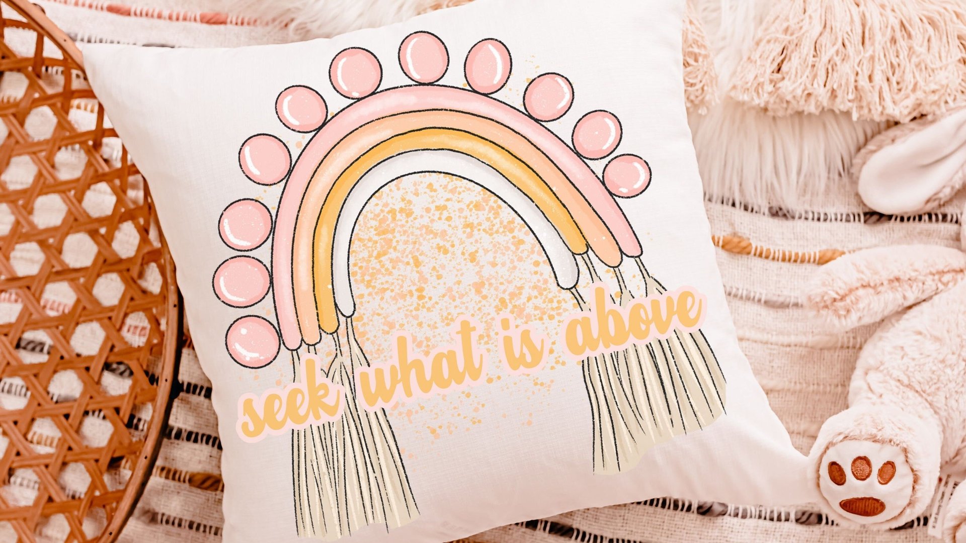 seek what is above faith kitchen towels for gifts, Colossians 3:1 Christian kitchen gifts for women, boho rainbow hand towels for guest bath