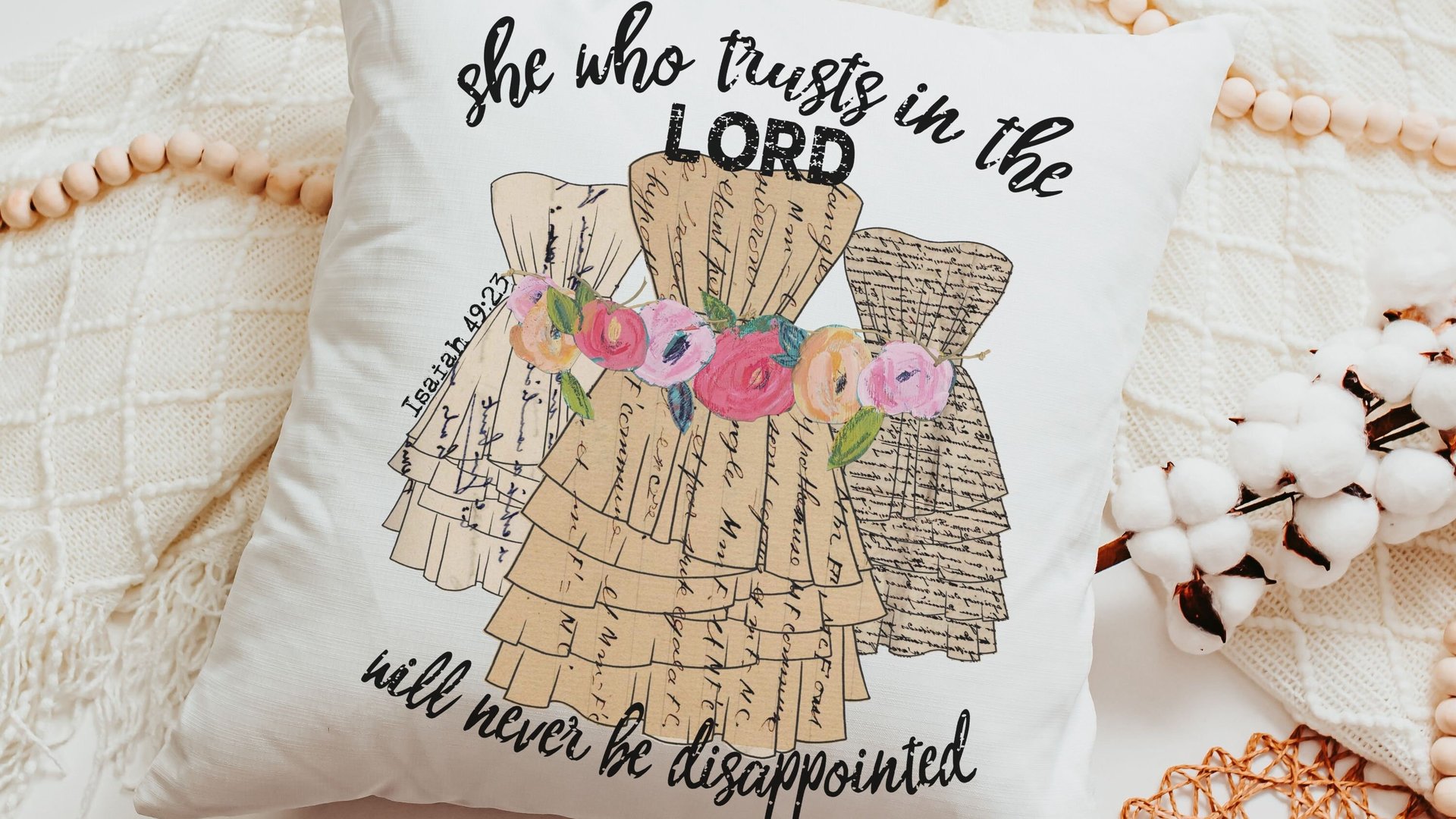 Isaiah 49 Bible verse throw pillow for dorm, Christian gifts for women faith gifts for her, scripture decor, floral throw pillow cover 18x18