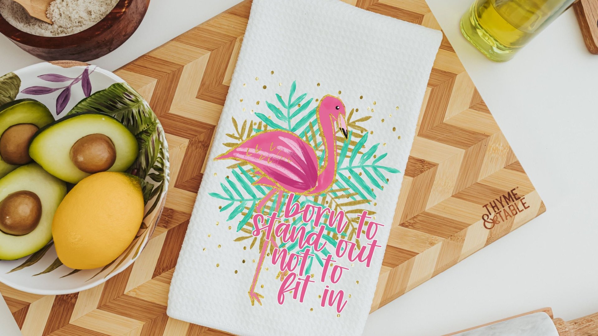 born to stand out flamingo hand towels for bathroom, tropical kitchen towels, flamingo kitchen decor, beach house gifts, flamingo gifts for