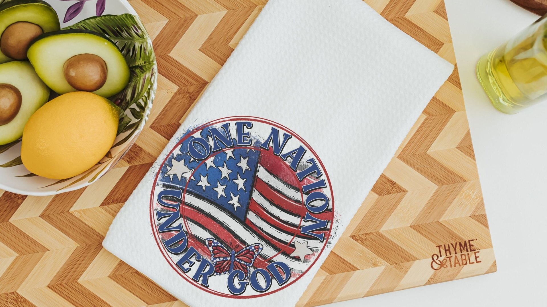 one nation under God American flag kitchen towel, 4th of July kitchen decor, patriotic decor for home, Pledge of Allegiance decor, hostess