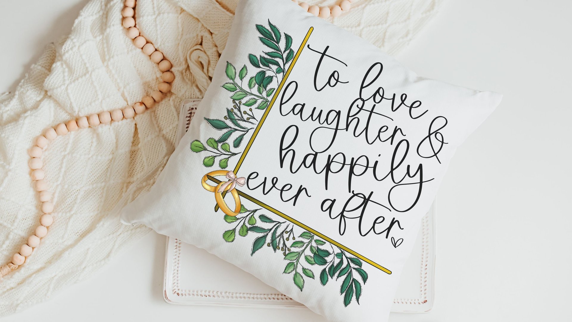 greenery wedding throw pillow for bedroom, happily ever after bridal shower gift, unique engagement gifts for couple, wedding day gift for