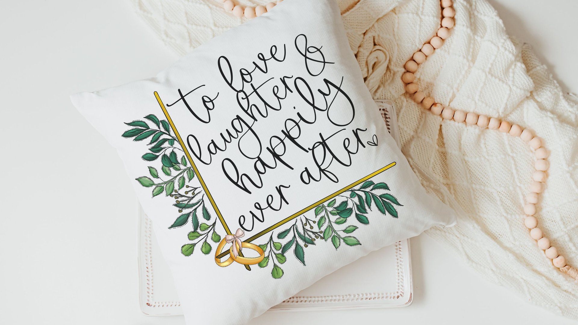 greenery wedding throw pillow for bedroom, happily ever after bridal shower gift, unique engagement gifts for couple, wedding day gift for