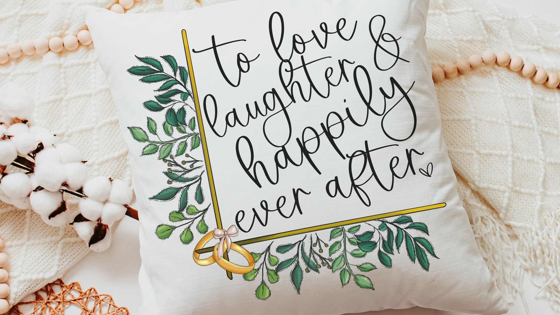 greenery wedding throw pillow for bedroom, happily ever after bridal shower gift, unique engagement gifts for couple, wedding day gift for
