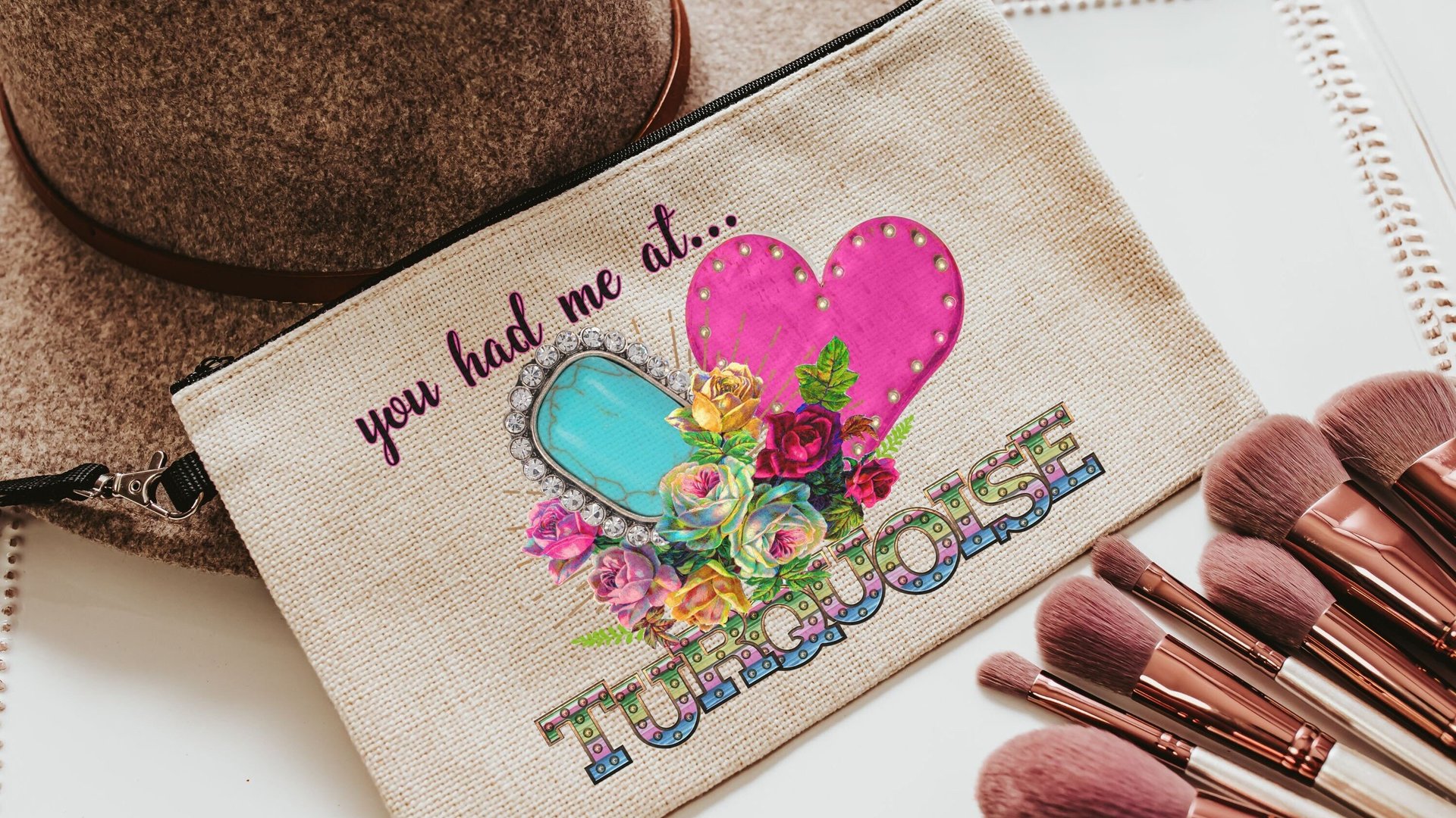 southwestern style makeup bags for purse, colorful roses floral cosmetic bags for women, stocking stuffers for teenage girls Christmas gifts